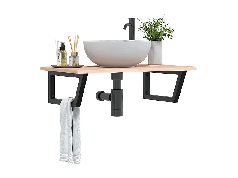 Meuble sous vasque murale acier et bois de chêne massif FR204171