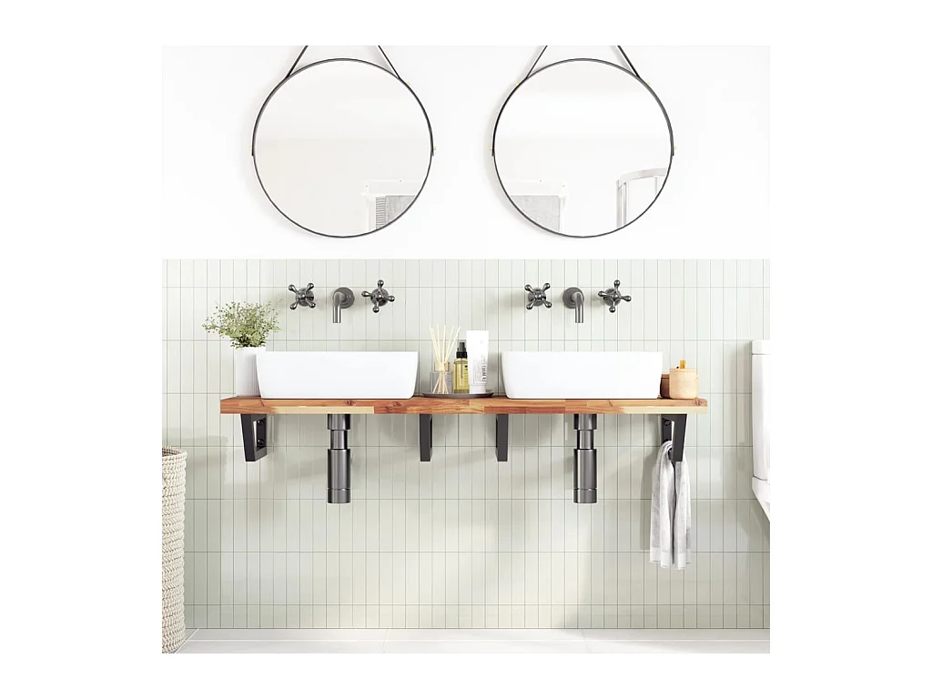 Meuble sous vasque murale acier et bois massif d'acacia FR105009