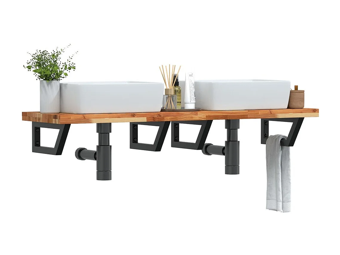 Meuble sous vasque murale acier et bois massif d'acacia FR105009