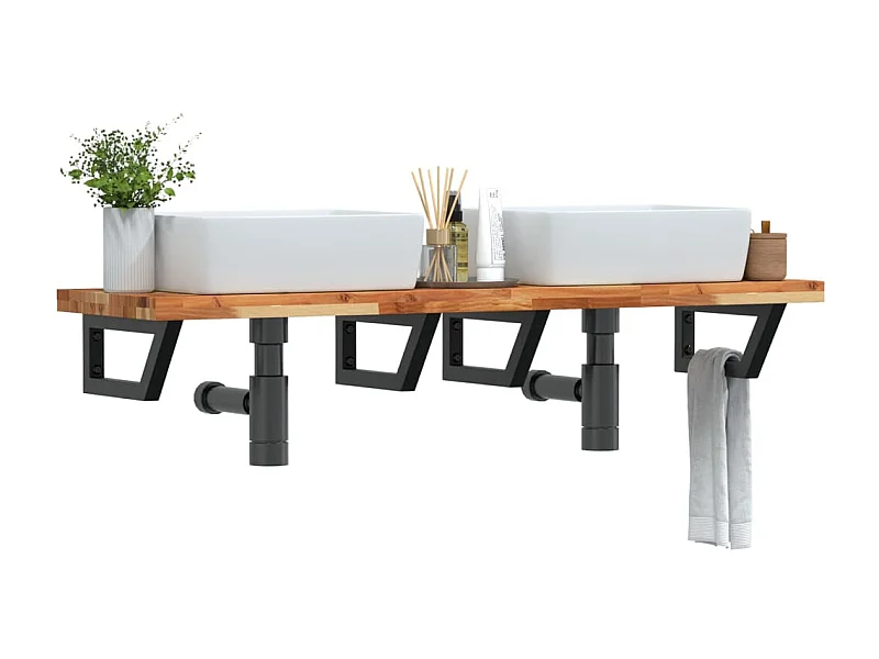 Meuble sous vasque murale acier et bois massif d'acacia FR105009