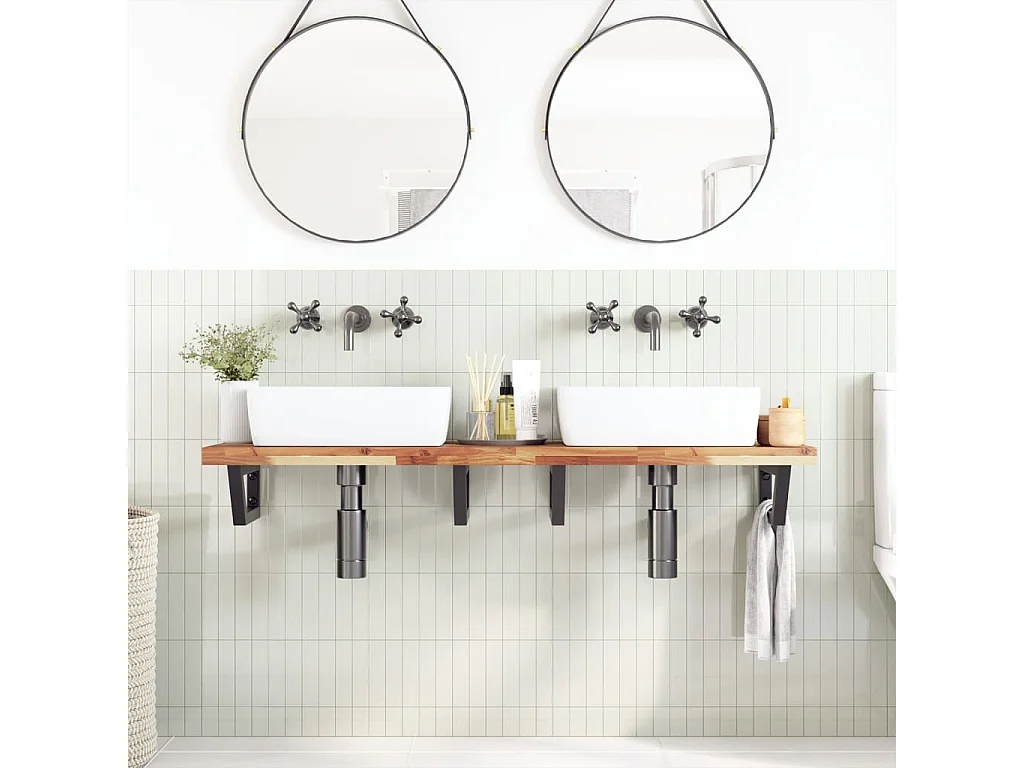 Meuble sous vasque murale acier et bois massif d'acacia FR266324