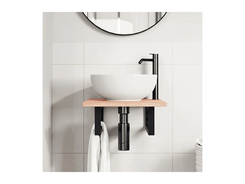 Badkamer wandschap staal en massief eikenhout BE532970