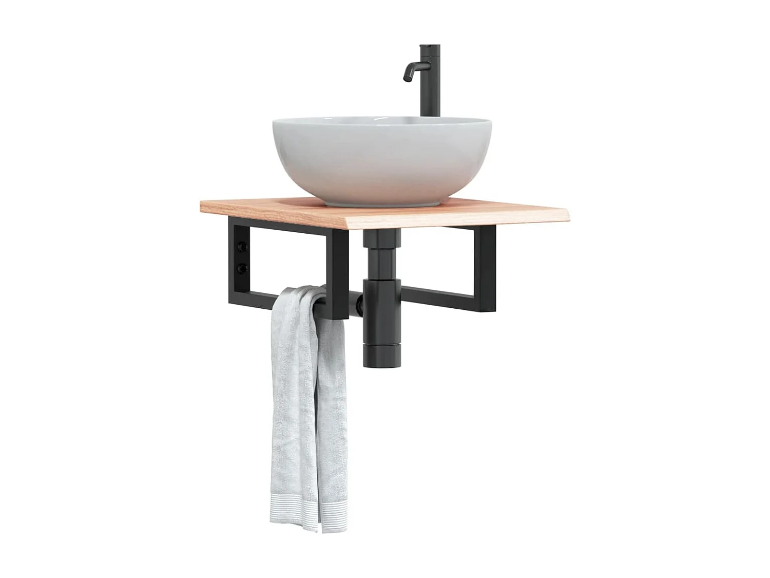 Estante de lavabo de pared de acero y madera maciza de roble ES476318