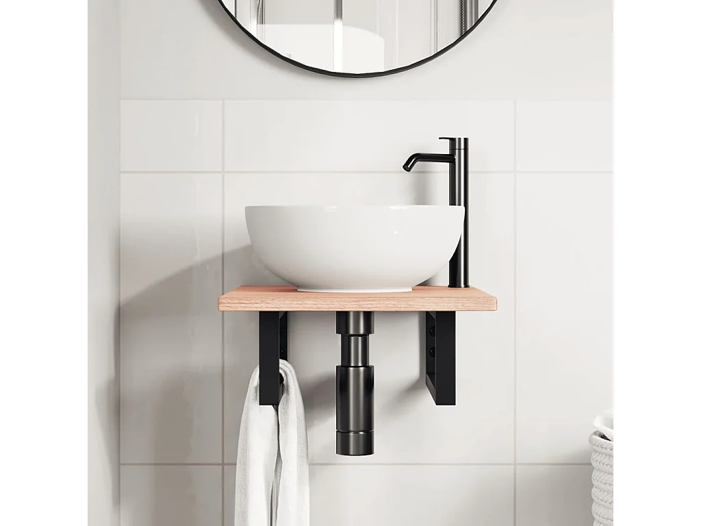 Meuble sous vasque murale acier et bois de chêne massif FR817839