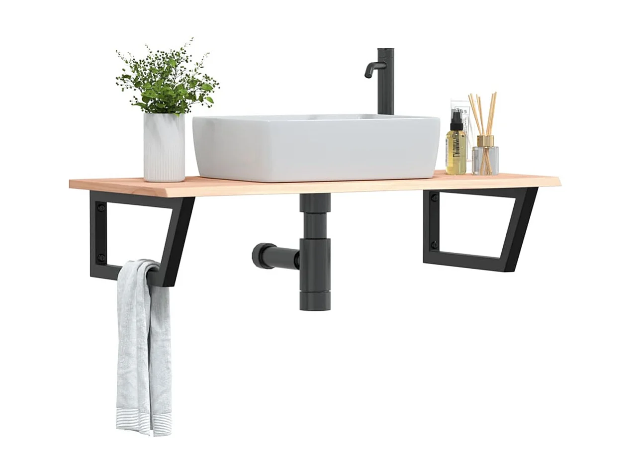 Estante de lavabo de pared de acero y madera maciza de roble ES926272