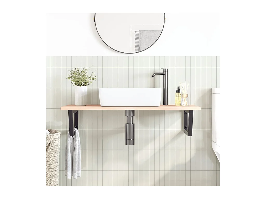 Estante de lavabo de pared de acero y madera maciza de roble ES926272