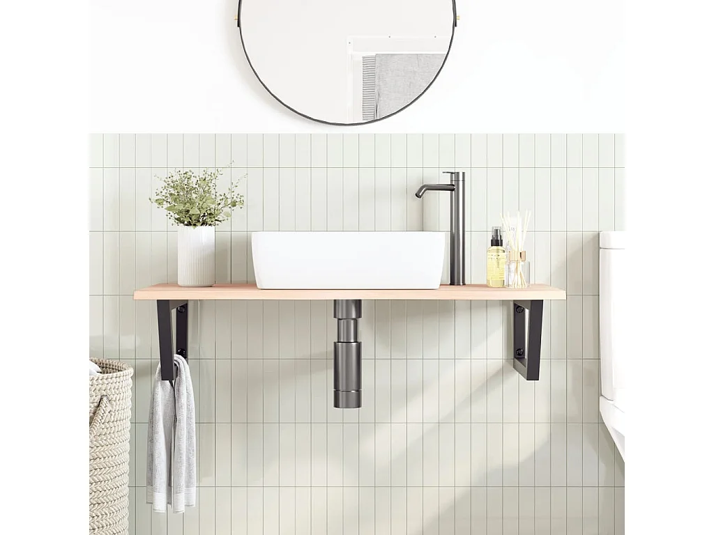 Meuble sous vasque murale acier et bois de chêne massif FR817704