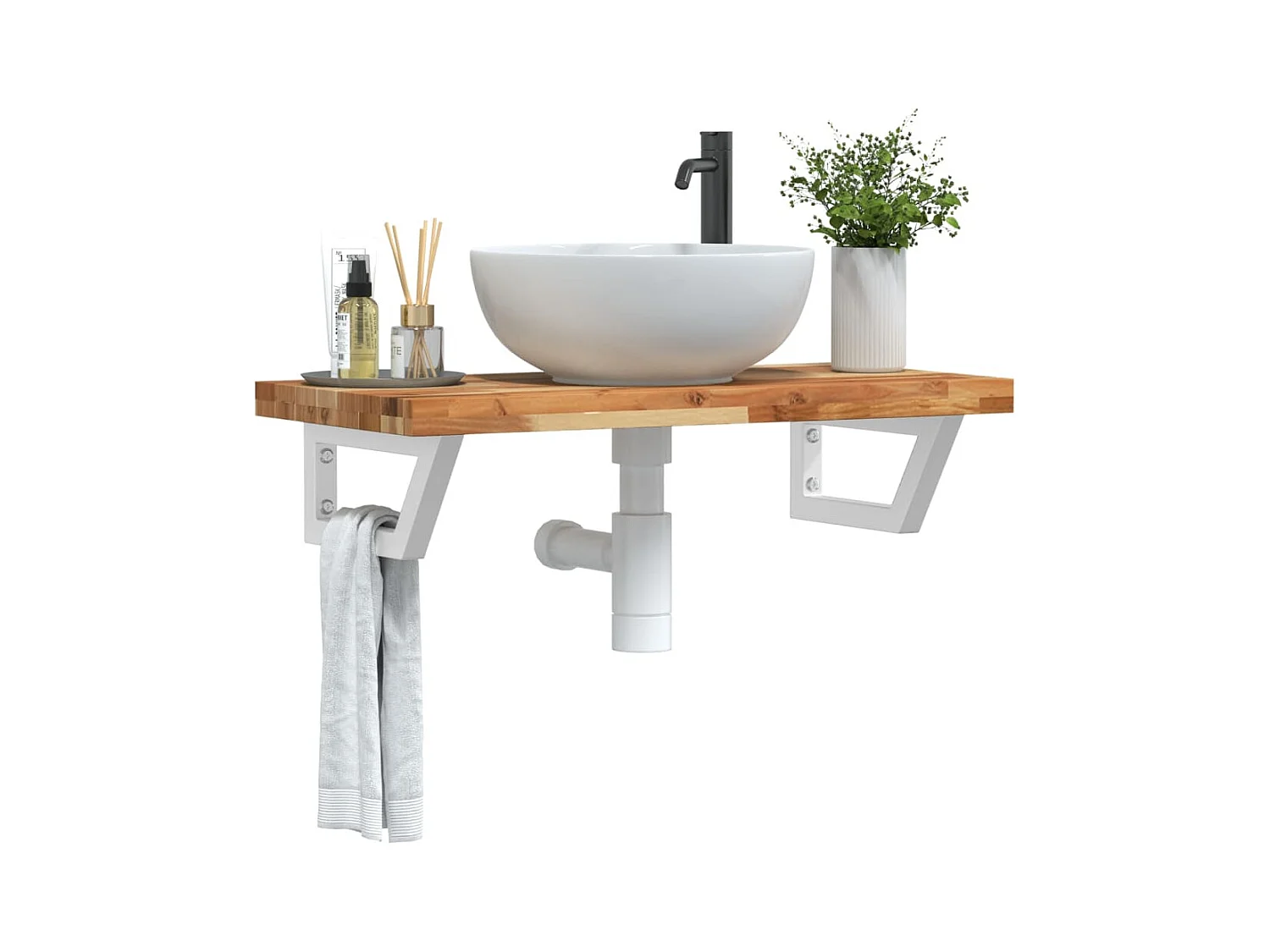 Meuble sous vasque murale acier et bois massif d'acacia FR430269
