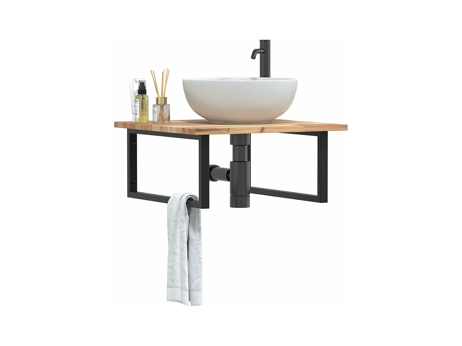 Meuble sous vasque murale acier et bois massif d'acacia FR930561