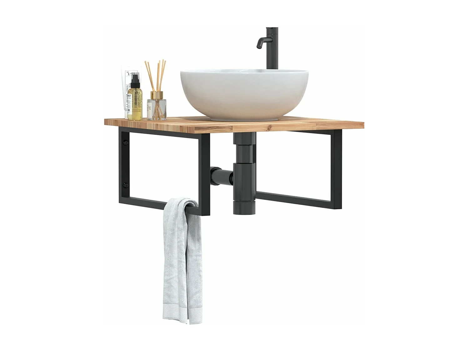 Meuble sous vasque murale acier et bois massif d'acacia FR930561