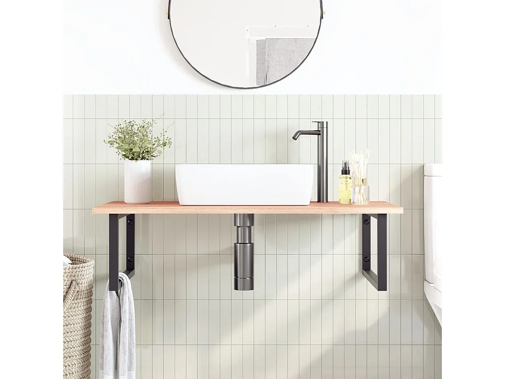 Meuble sous vasque murale acier et bois de chêne massif FR613214