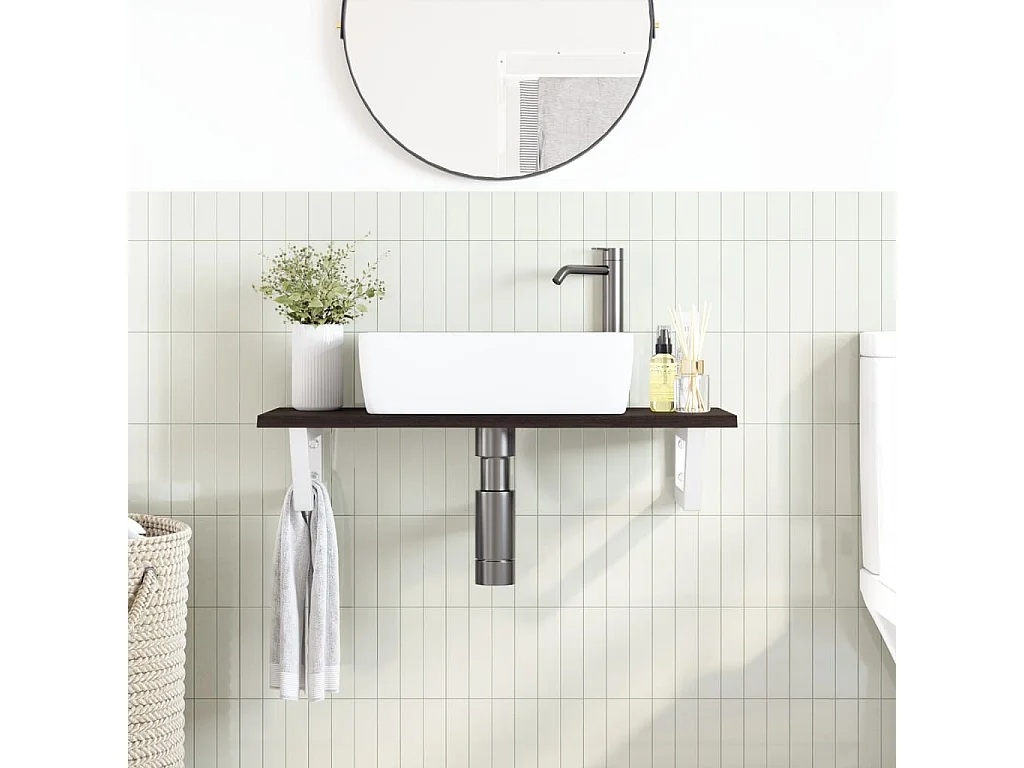 Meuble sous vasque murale acier et bois de chêne massif FR142628