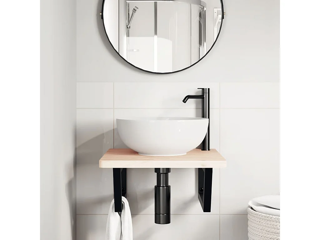 Meuble sous vasque murale acier et bois massif de hêtre FR838167