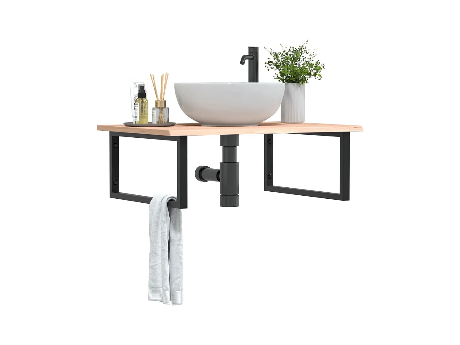 Meuble sous vasque murale acier et bois de chêne massif FR816008
