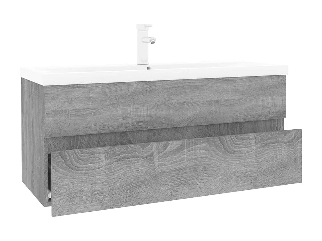 Wastafelkast met ingebouwde wasbak bewerkt hout grijs sonoma BE704289