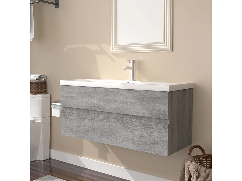Mueble de baño con lavabo madera contrachapada gris Sonoma ES224852