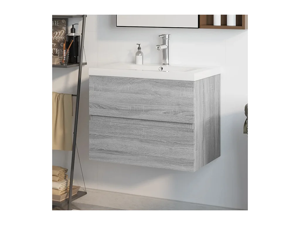Meuble lavabo + Vasque intégré Sonoma gris Bois d'ingénierie FR407423