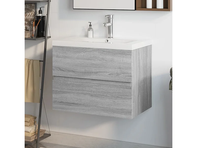 Wastafelkast met ingebouwde wasbak bewerkt hout grijs sonoma BE169648
