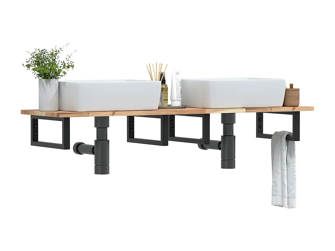 Meuble sous vasque murale acier et bois massif d'acacia FR598441