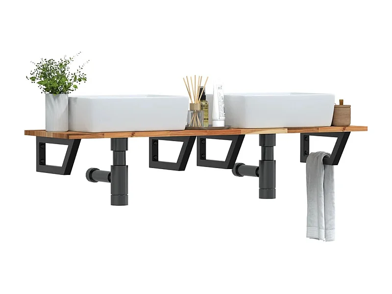 Meuble sous vasque murale acier et bois massif d'acacia FR862108