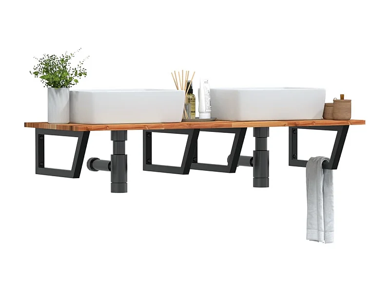 Meuble sous vasque murale acier et bois massif d'acacia FR520329