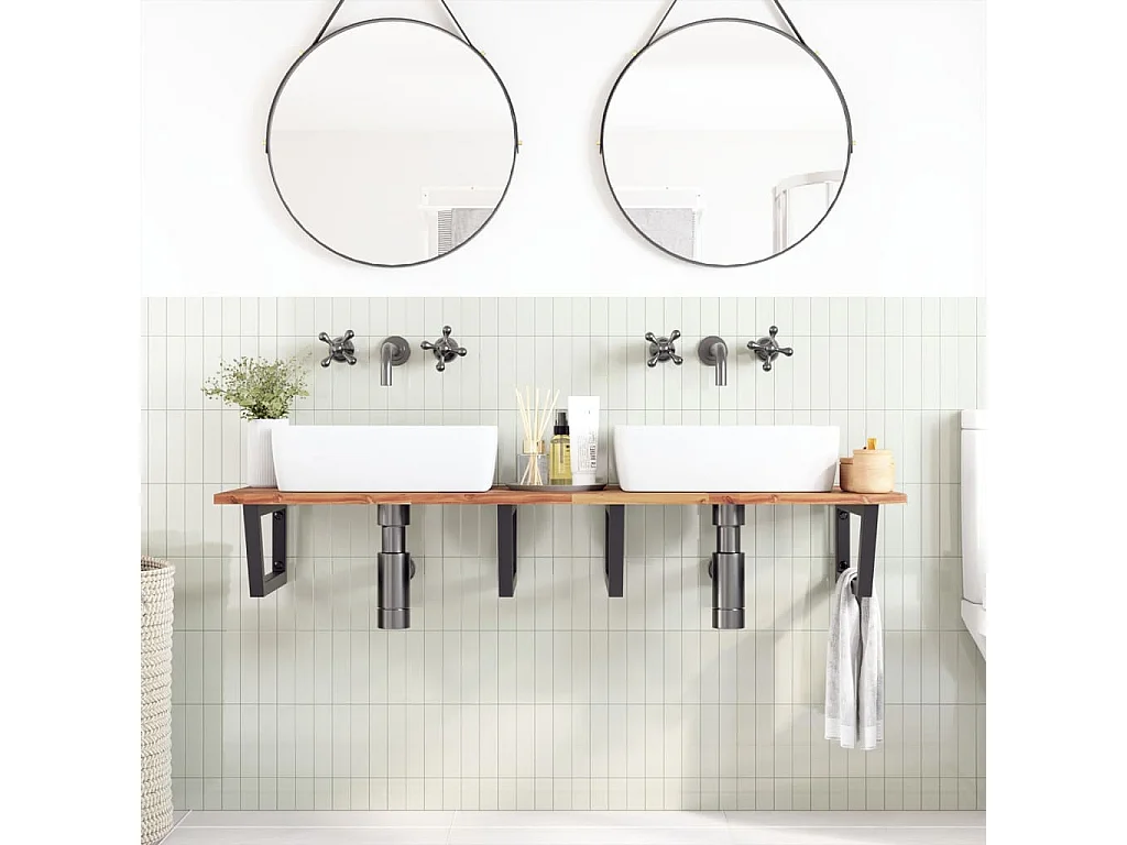 Meuble sous vasque murale acier et bois massif d'acacia FR520329