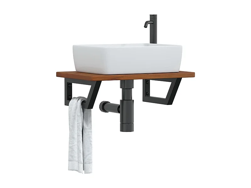 Meuble sous vasque murale acier et bois de chêne massif FR465625