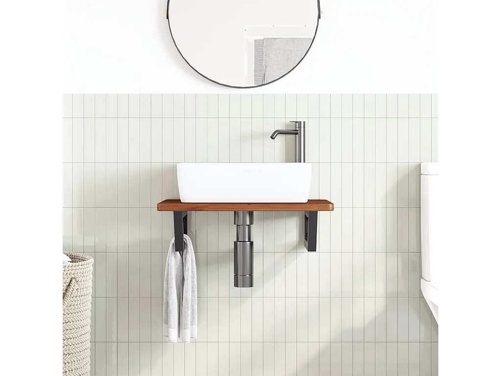 Meuble sous vasque murale acier et bois de chêne massif FR465625