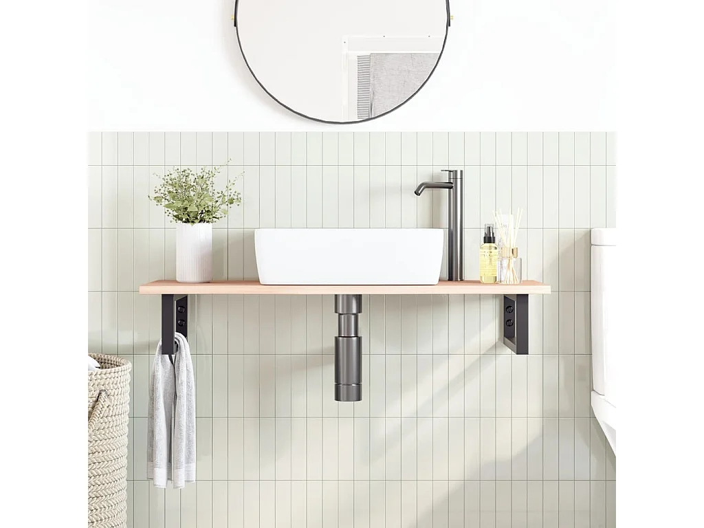 Meuble sous vasque murale acier et bois de chêne massif FR496381