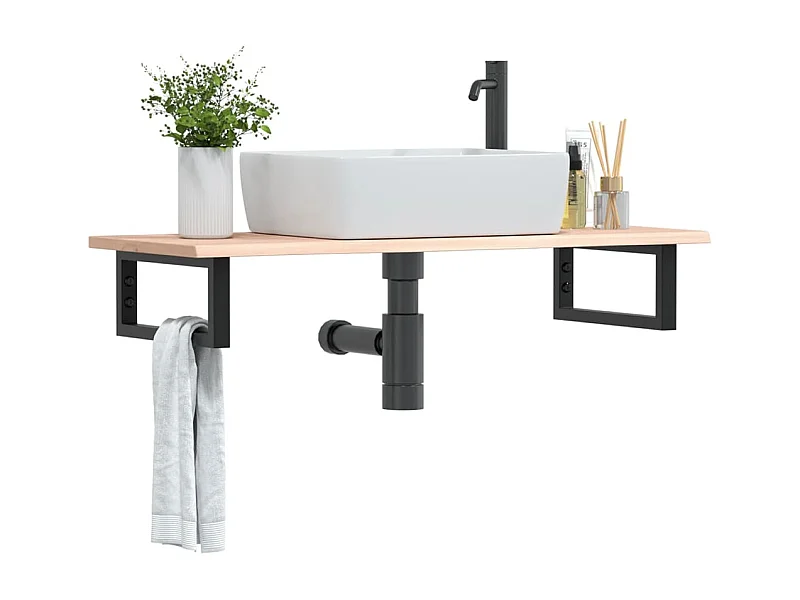 Meuble sous vasque murale acier et bois de chêne massif FR496381