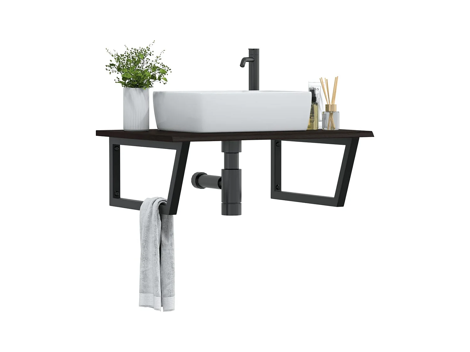 Meuble sous vasque murale acier et bois de chêne massif FR525751