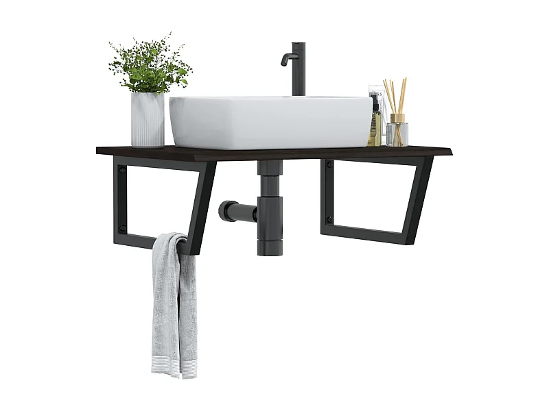 Estante de lavabo de pared de acero y madera maciza de roble ES383535