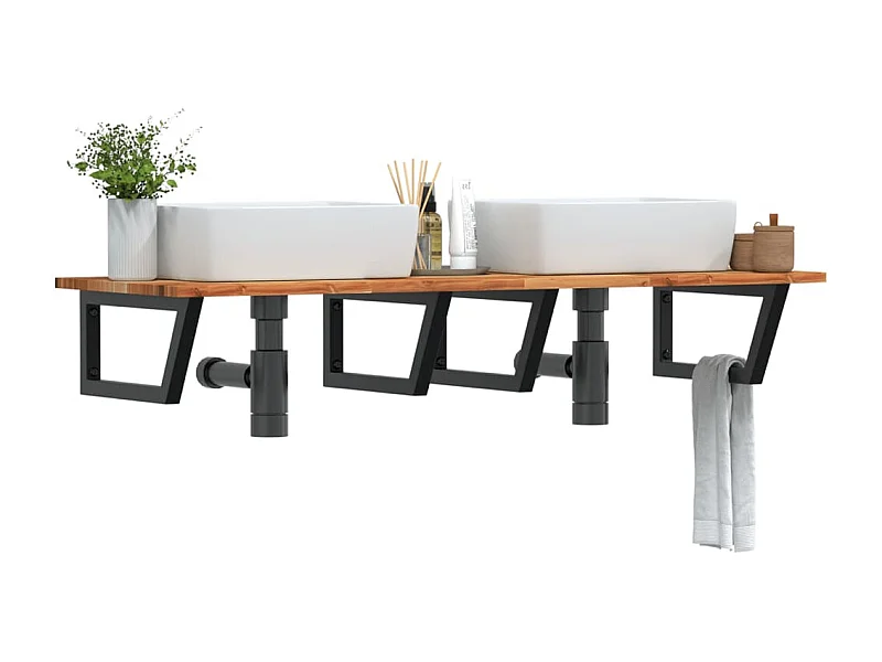 Meuble sous vasque murale acier et bois massif d'acacia FR658103