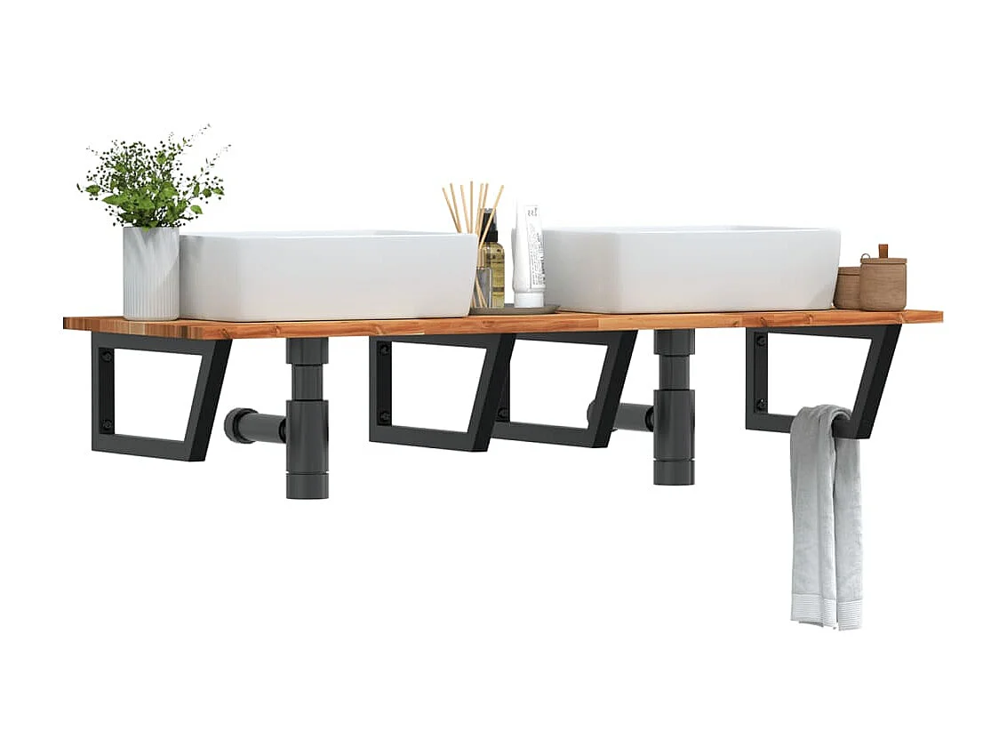 Meuble sous vasque murale acier et bois massif d'acacia FR658103