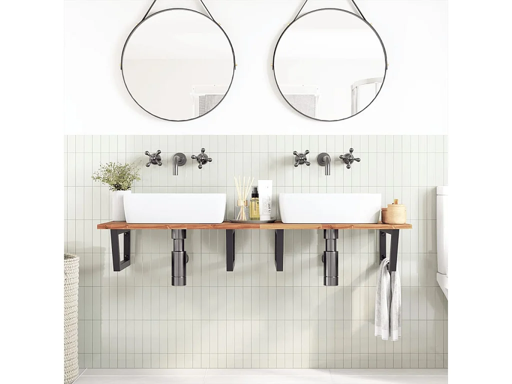 Meuble sous vasque murale acier et bois massif d'acacia FR658103