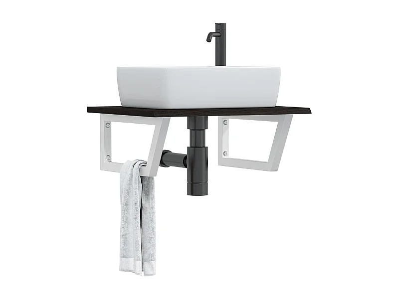 Meuble sous vasque murale acier et bois de chêne massif FR925150