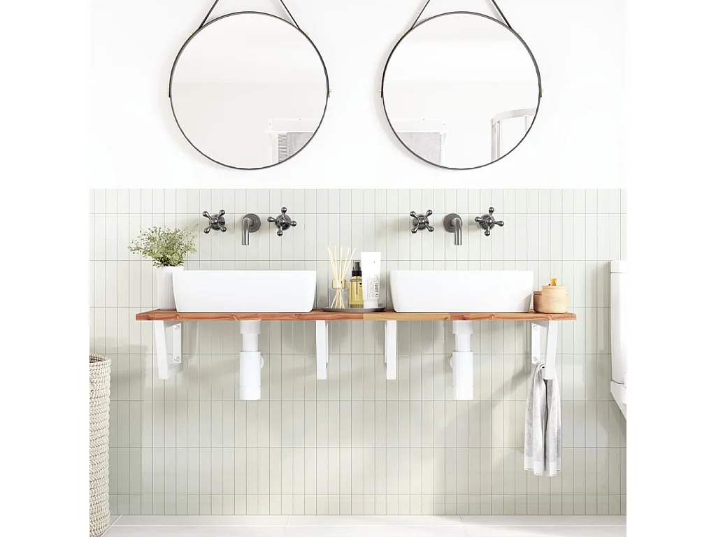 Meuble sous vasque murale acier et bois massif d'acacia FR759125