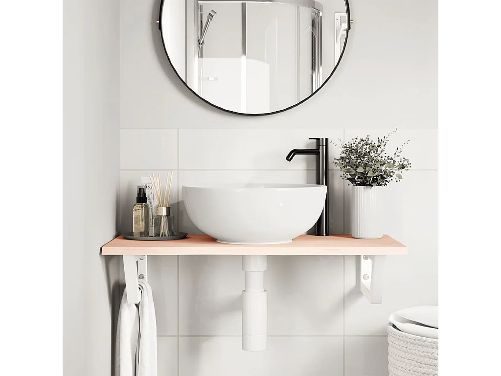 Meuble sous vasque murale acier et bois de chêne massif FR545164