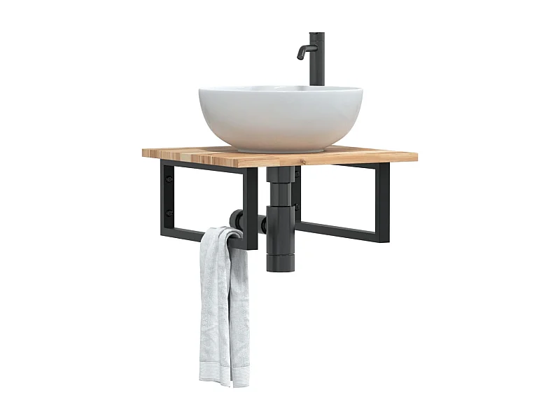 Estante de lavabo de pared acero y madera maciza de acacia ES220745