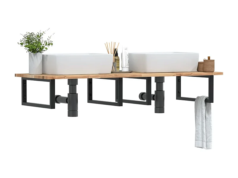 Meuble sous vasque murale acier et bois massif d'acacia FR872004