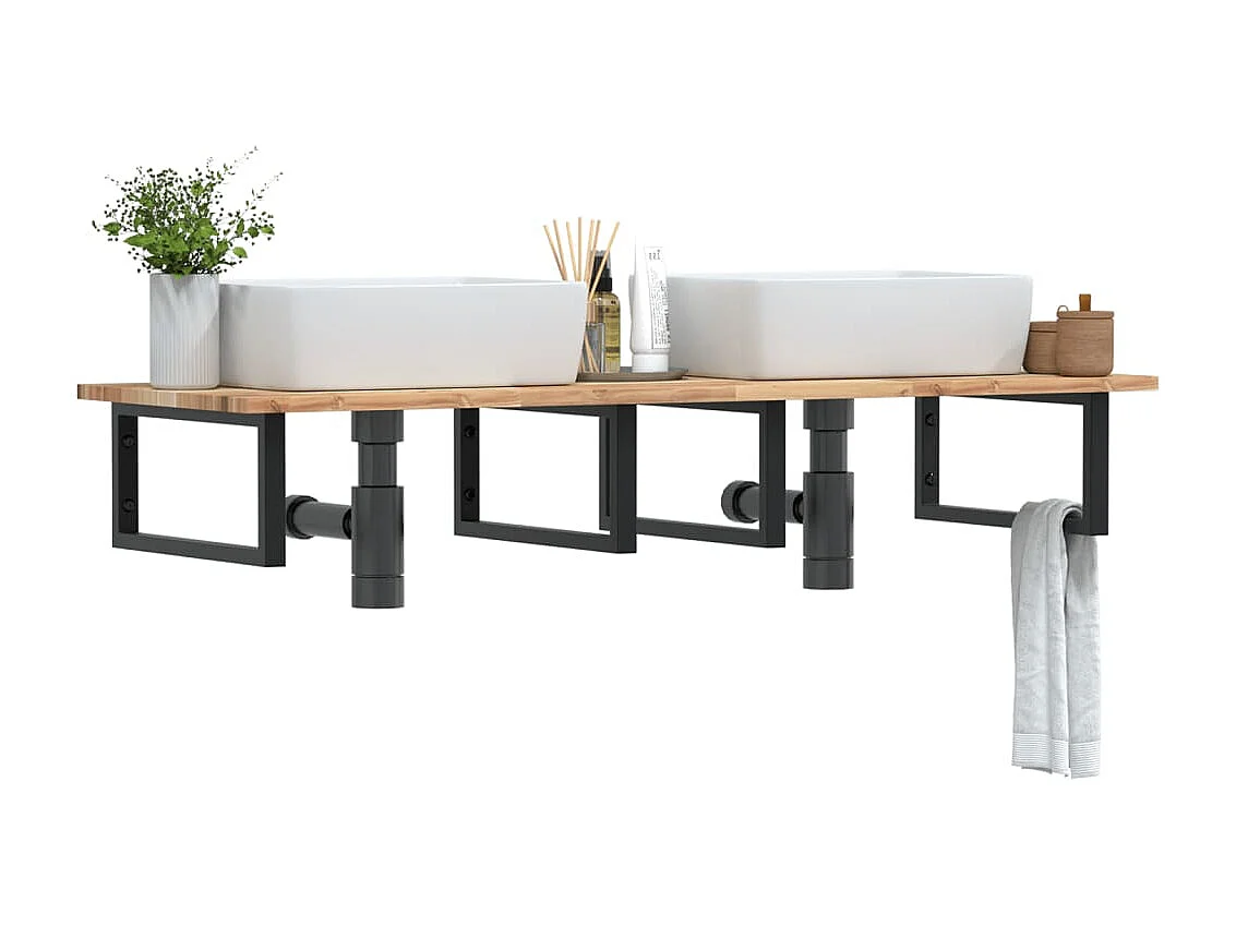 Meuble sous vasque murale acier et bois massif d'acacia FR872004