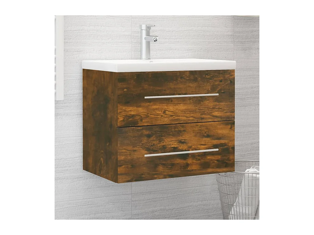 Meuble lavabo + Vasque intégré Chêne fumé Bois d'ingénierie FR967448