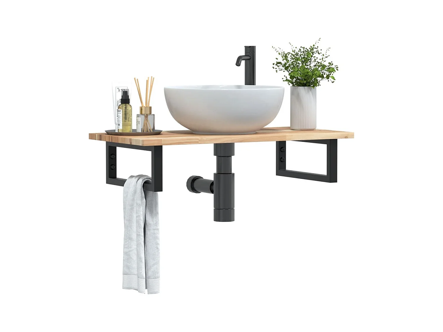 Badkamer wandschap staal en massief acaciahout BE676359