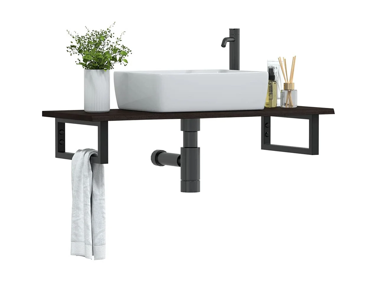 Meuble sous vasque murale acier et bois de chêne massif FR462486