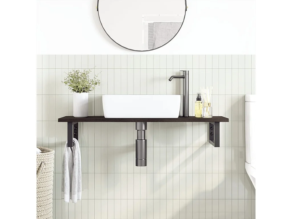 Meuble sous vasque murale acier et bois de chêne massif FR462486