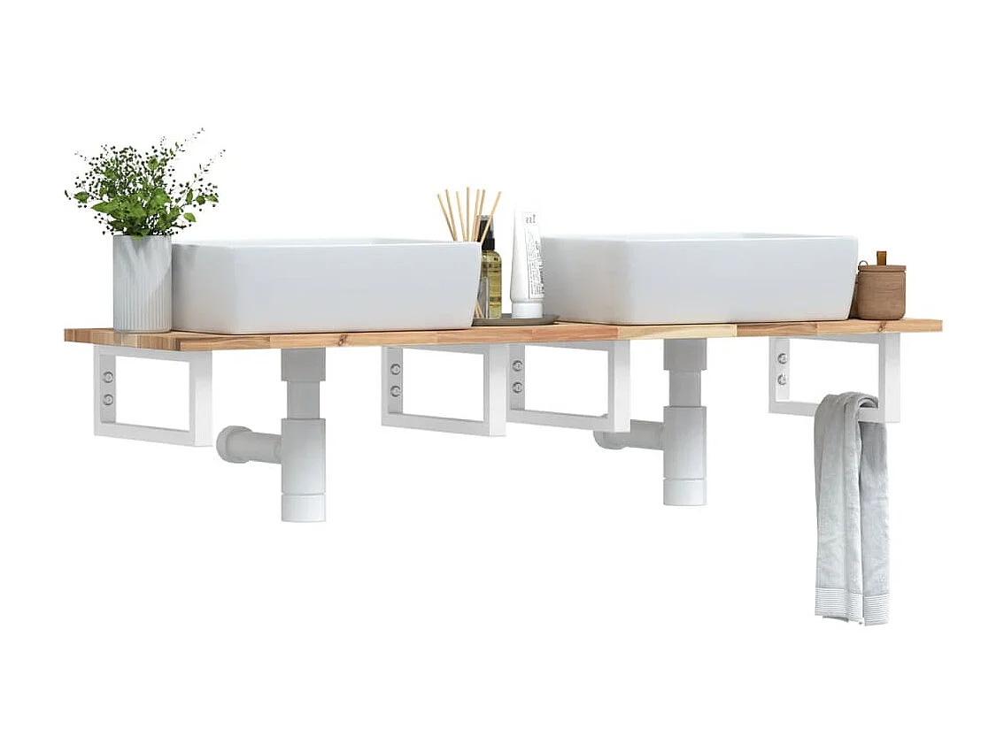 Meuble sous vasque murale acier et bois massif d'acacia FR469281