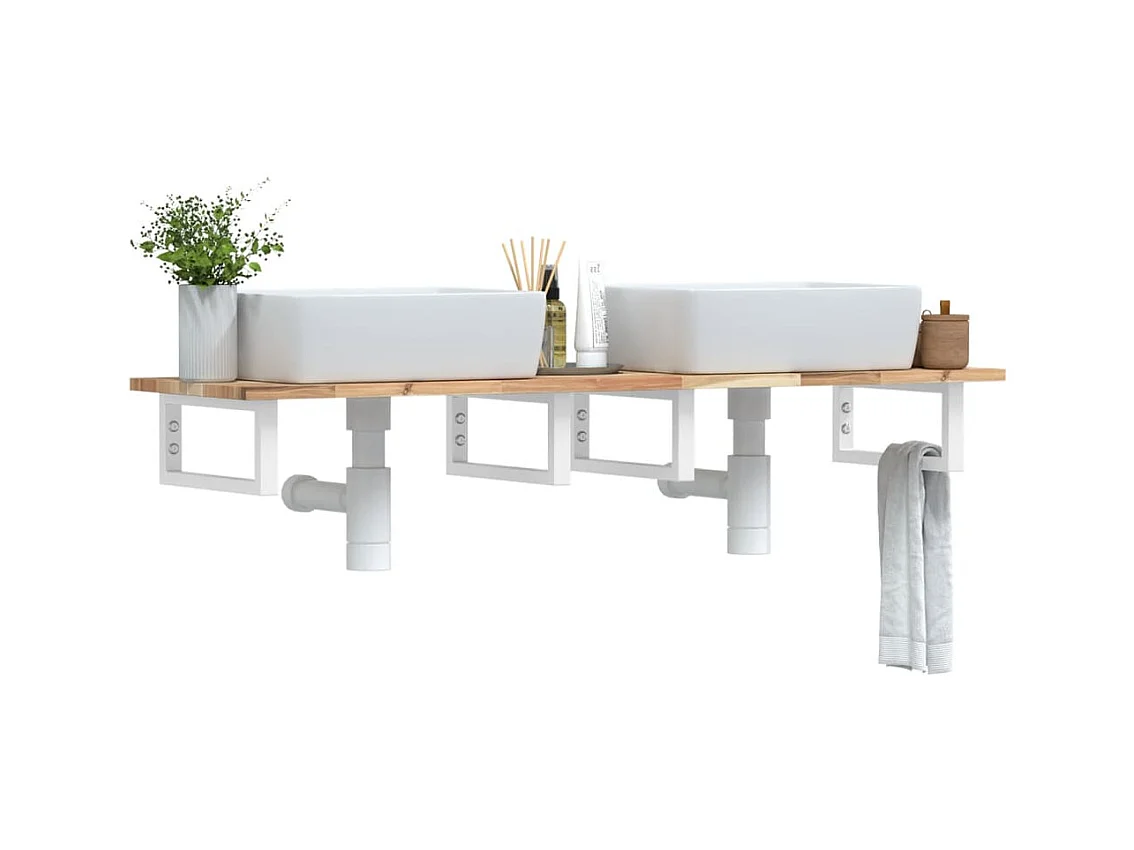 Meuble sous vasque murale acier et bois massif d'acacia FR469281