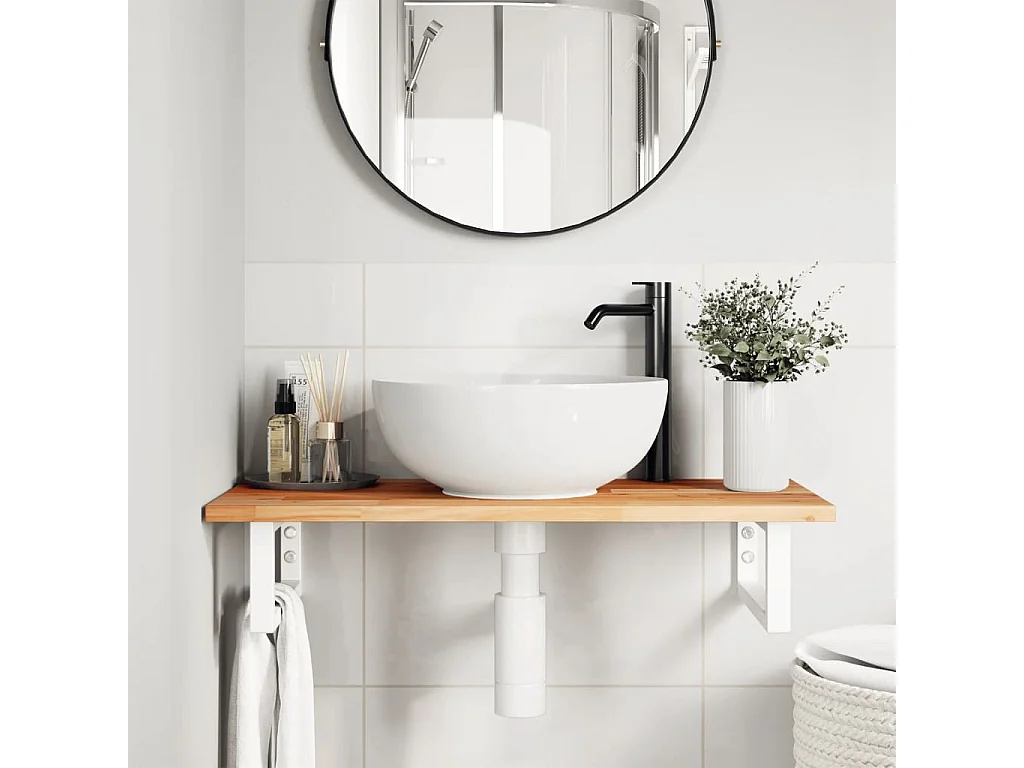 Meuble sous vasque murale acier et bois massif d'acacia FR234719