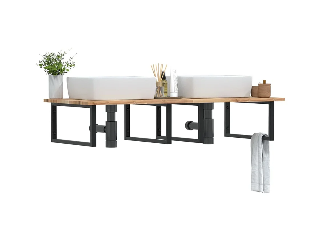 Meuble sous vasque murale acier et bois massif d'acacia FR140886
