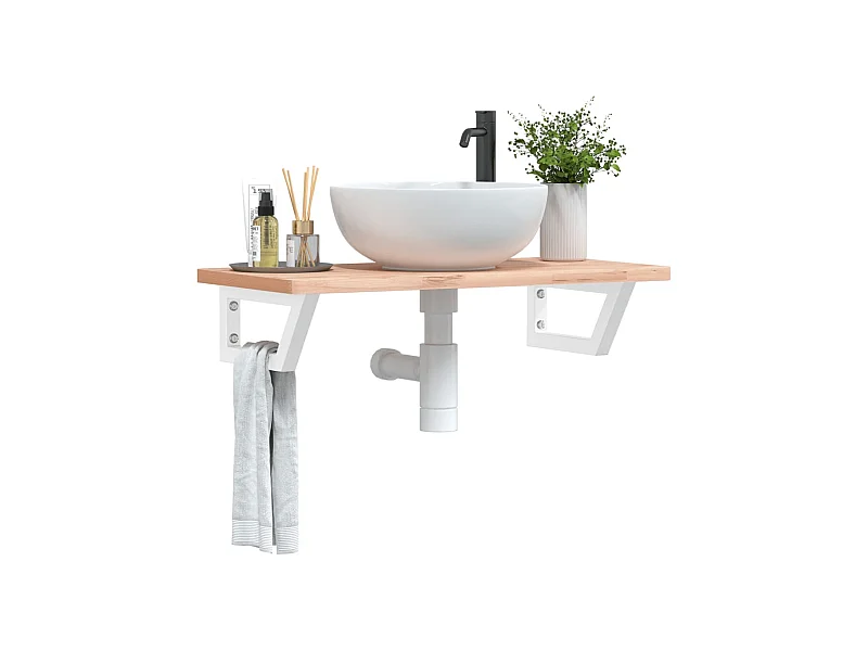 Meuble sous vasque murale acier et bois massif de hêtre FR692510